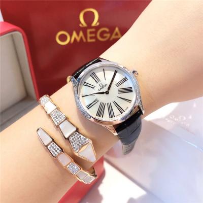 Replica De Ville Swiss Quartz Movement Womens Watch MOP Dial Diamonds Case Leather Strap D E132