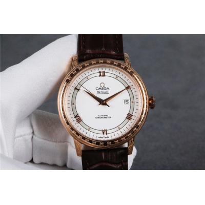 Replica De Ville A21j Automatic Movement Mens Watch White Dial Leather Strap E160