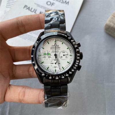 Replica Speedmaster Japan Quartz Chronograph Movement Mens Watch White Dial PVD Steel E161