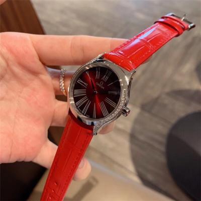 Replica De Ville Swiss Quartz Movement Womens Watch Red Dial Diamonds Case Leather Strap E162