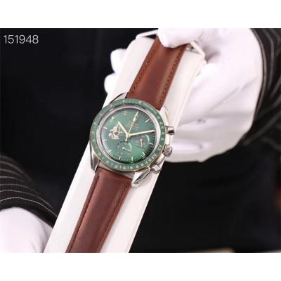 Replica Speedmaster Japan VK Quartz Chronograph Movement Mens Watch Green Dial Stainless Steel A E174