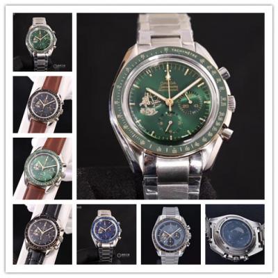 Replica Speedmaster Japan VK Quartz Chronograph Movement Mens Watch Green Dial Stainless Steel A E174