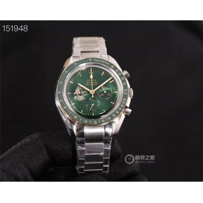 Replica Speedmaster Japan VK Quartz Chronograph Movement Mens Watch Green Dial Stainless Steel A E174