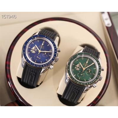 Replica Speedmaster Japan VK Quartz Chronograph Movement Mens Watch Blue Dial Leather Strap B E174