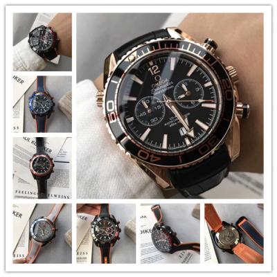 Replica Seamaster Japan Quartz Chronograph Movement Mens Watch Black Dial Leather Strap B E181