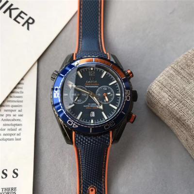 Replica Seamaster Japan Quartz Chronograph Movement Mens Watch Black Dial Leather Strap B E181