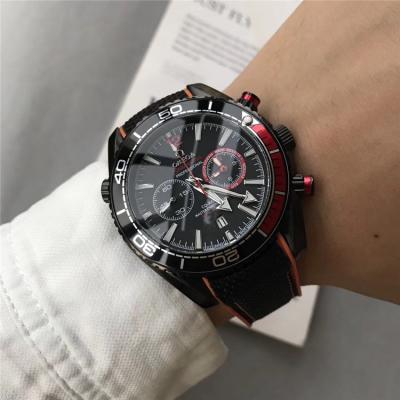 Replica Seamaster Japan Quartz Chronograph Movement Mens Watch Black Dial Leather Strap B E181