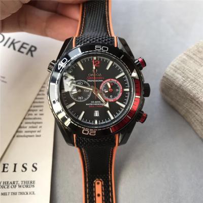 Replica Seamaster Japan Quartz Chronograph Movement Mens Watch Black Dial Leather Strap B E181