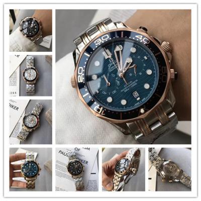 Replica Seamaster Japan Quartz Chronograph Movement Mens Watch Blue Dial Two Tone Rose Gold B E182