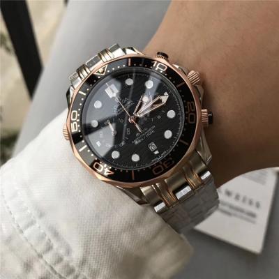 Replica Seamaster Japan Quartz Chronograph Movement Mens Watch Blue Dial Two Tone Rose Gold B E182