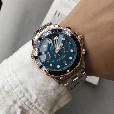 Replica Seamaster Japan Quartz Chronograph Movement Mens Watch Blue Dial Two Tone Rose Gold B E182