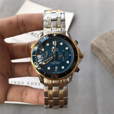 Replica Seamaster Japan Quartz Chronograph Movement Mens Watch Blue Dial Two Tone Rose Gold B E182