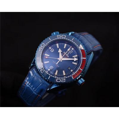 Replica Seamaster A2813 Automatic Movement Mens Watch Blue  Dial Leather Strap E192