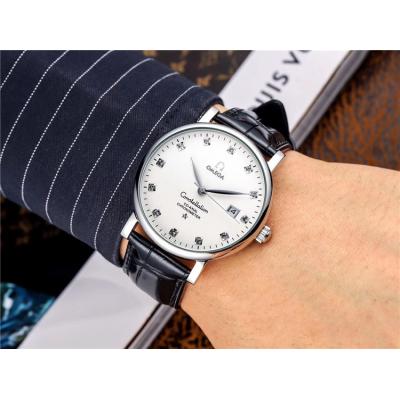 Replica Constellation A21j Automatic Movement Mens Watch White Dial Leather Strap A E199