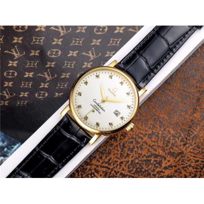 Replica Constellation A21j Automatic Movement Mens Watch White Dial Leather Strap A E199