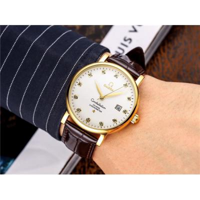 Replica Constellation A21j Automatic Movement Mens Watch White Dial Leather Strap A E199