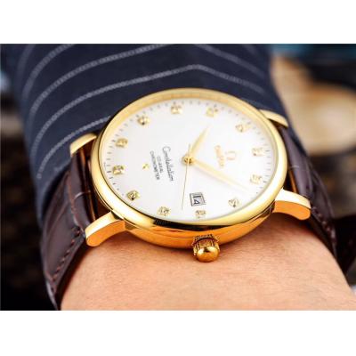 Replica Constellation A21j Automatic Movement Mens Watch White Dial Leather Strap A E199