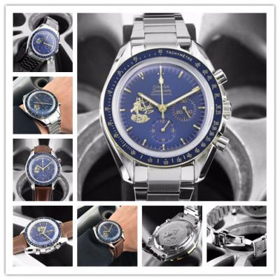 Replica Speedmaster Japan VK Quartz Chronograph Movement Mens Watch Blue Dial Stainless Steel E206