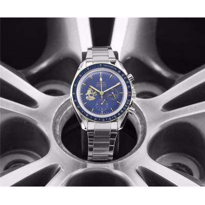 Replica Speedmaster Japan VK Quartz Chronograph Movement Mens Watch Blue Dial Stainless Steel E206