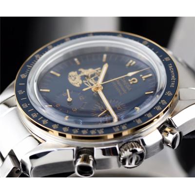 Replica Speedmaster Japan VK Quartz Chronograph Movement Mens Watch Blue Dial Stainless Steel E206