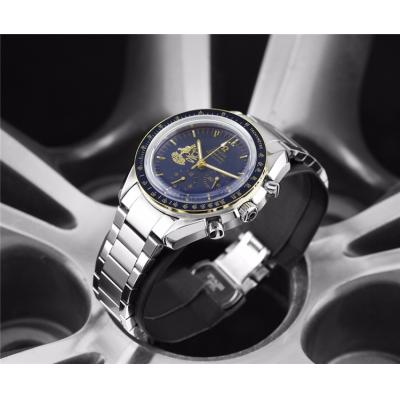 Replica Speedmaster Japan VK Quartz Chronograph Movement Mens Watch Blue Dial Stainless Steel E206