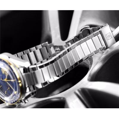 Replica Speedmaster Japan VK Quartz Chronograph Movement Mens Watch Blue Dial Stainless Steel E206