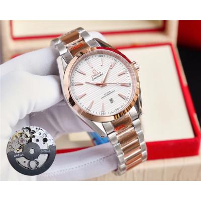 Replica Seamaster Japan Miyota 8215 Automatic Movement Mens Watch White Dial Two Tone Rose Gold A E209