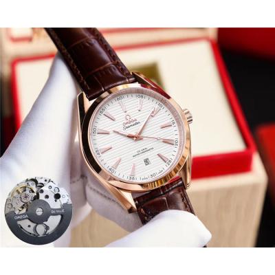 Replica Seamaster Japan Miyota 8215 Automatic Movement Mens Watch White Dial Leather Strap B E209