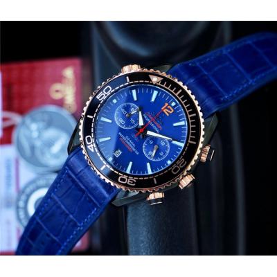 Replica Seamaster Japan Quartz Movement Mens Watch Blue Dial Leather Strap E211