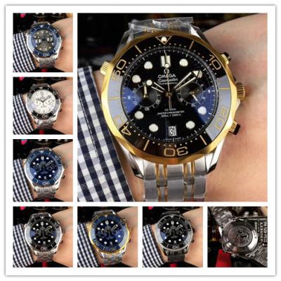 Replica Seamaster Japan VK Quartz Chronograph Movement Mens Watch Black Dial Two Tone Yellow Gold E258