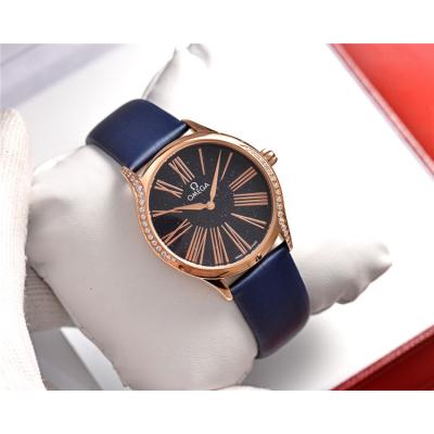 Replica De Ville Swiss Quartz Movement Womens Watch Starry Sky Dial Diamonds Case Leather Strap E269