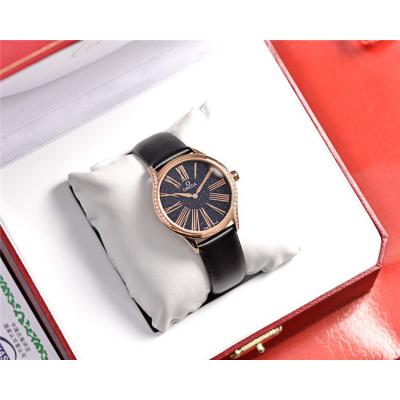 Replica De Ville Swiss Quartz Movement Womens Watch Starry Sky Dial Diamonds Case Leather Strap E269