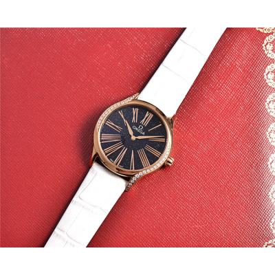 Replica De Ville Swiss Quartz Movement Womens Watch Starry Sky Dial Diamonds Case Leather Strap E269