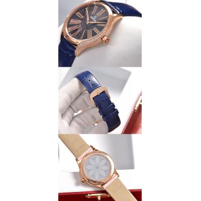 Replica De Ville Swiss Quartz Movement Womens Watch Starry Sky Dial Diamonds Case Leather Strap E269