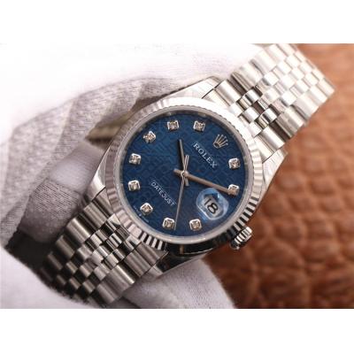 EWF Datejust 36 126234 A3235 Automatic Unisex Watch Fluted Blue Logo Diamonds 904L SS Jubilee Bracelet Best Edition