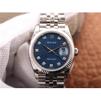 EWF Datejust 36 126234 A3235 Automatic Unisex Watch Fluted Blue Logo Diamonds 904L SS Jubilee Bracelet Best Edition