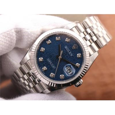 EWF Datejust 36 126234 A3235 Automatic Unisex Watch Fluted Blue Logo Diamonds 904L SS Jubilee Bracelet Best Edition