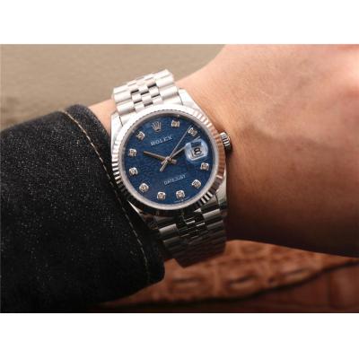 EWF Datejust 36 126234 A3235 Automatic Unisex Watch Fluted Blue Logo Diamonds 904L SS Jubilee Bracelet Best Edition