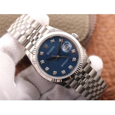 EWF Datejust 36 126234 A3235 Automatic Unisex Watch Fluted Blue Logo Diamonds 904L SS Jubilee Bracelet Best Edition