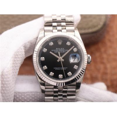 EWF Datejust 36 126234 A3235 Automatic Unisex Watch Fluted Bezel Black Diamonds 904L SS Jubilee Bracelet Best Edition