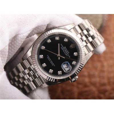 EWF Datejust 36 126234 A3235 Automatic Unisex Watch Fluted Bezel Black Diamonds 904L SS Jubilee Bracelet Best Edition