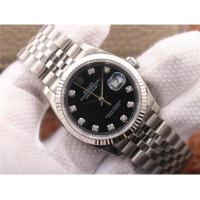 EWF Datejust 36 126234 A3235 Automatic Unisex Watch Fluted Bezel Black Diamonds 904L SS Jubilee Bracelet Best Edition