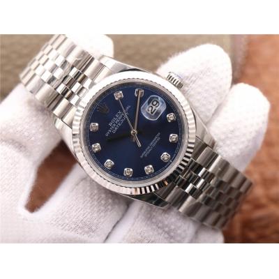 EWF Datejust 36 126234 A3235 Automatic Unisex Watch Fluted Bezel Blue Diamonds 904L SS Jubilee Bracelet Best Edition