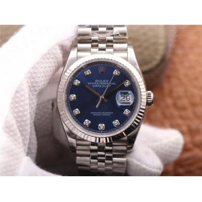 EWF Datejust 36 126234 A3235 Automatic Unisex Watch Fluted Bezel Blue Diamonds 904L SS Jubilee Bracelet Best Edition