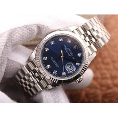 EWF Datejust 36 126234 A3235 Automatic Unisex Watch Fluted Bezel Blue Diamonds 904L SS Jubilee Bracelet Best Edition