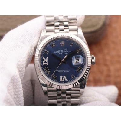 EWF Datejust 36 126234 A3235 Automatic Unisex Watch Fluted Blue Roman Diamonds 904L SS Jubilee Bracelet Best Edition