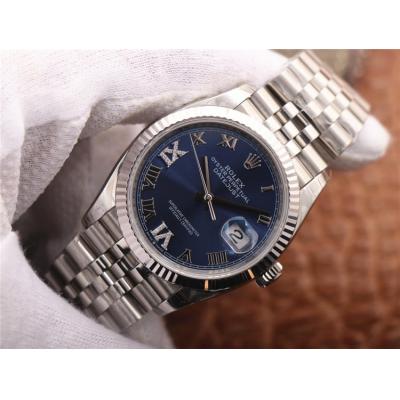 EWF Datejust 36 126234 A3235 Automatic Unisex Watch Fluted Blue Roman Diamonds 904L SS Jubilee Bracelet Best Edition