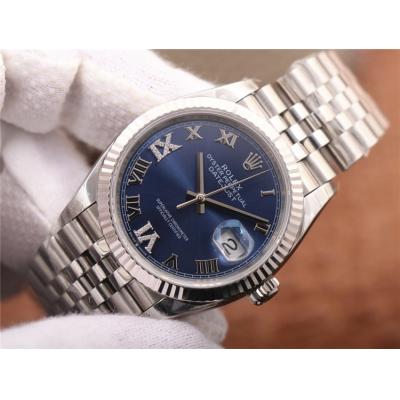 EWF Datejust 36 126234 A3235 Automatic Unisex Watch Fluted Blue Roman Diamonds 904L SS Jubilee Bracelet Best Edition