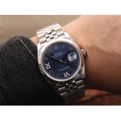 EWF Datejust 36 126234 A3235 Automatic Unisex Watch Fluted Blue Roman Diamonds 904L SS Jubilee Bracelet Best Edition