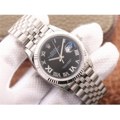 EWF Datejust 36 126234 A3235 Automatic Unisex Watch Fluted Gray Roman Diamonds 904L SS Jubilee Bracelet Best Edition